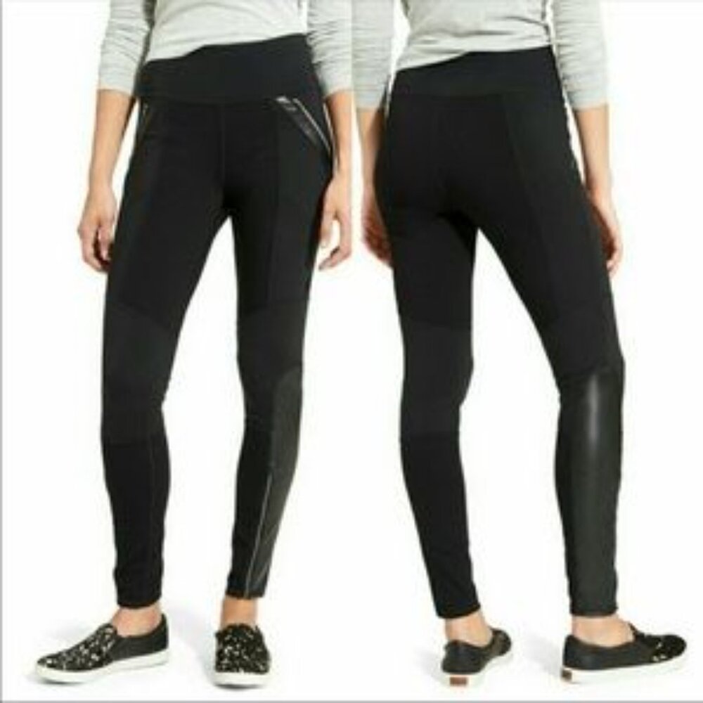 Athleta Black Ponte Luxe Zipper Ankle Leggings